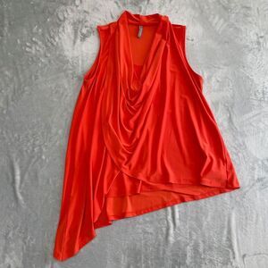 Last Tango Shirt Womens Medium M Orange Faux Wrap Asymmetrical Stretch Party